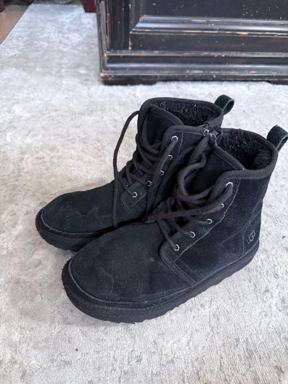 UGG Kids Black Suede Lace-Up Boots Women's Neumel Boots